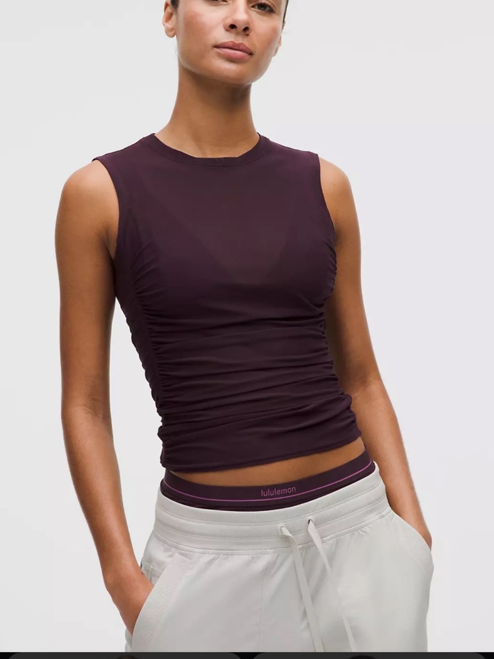 lululemon Ruched Sleeveless Crewneck Tank — Black Plum